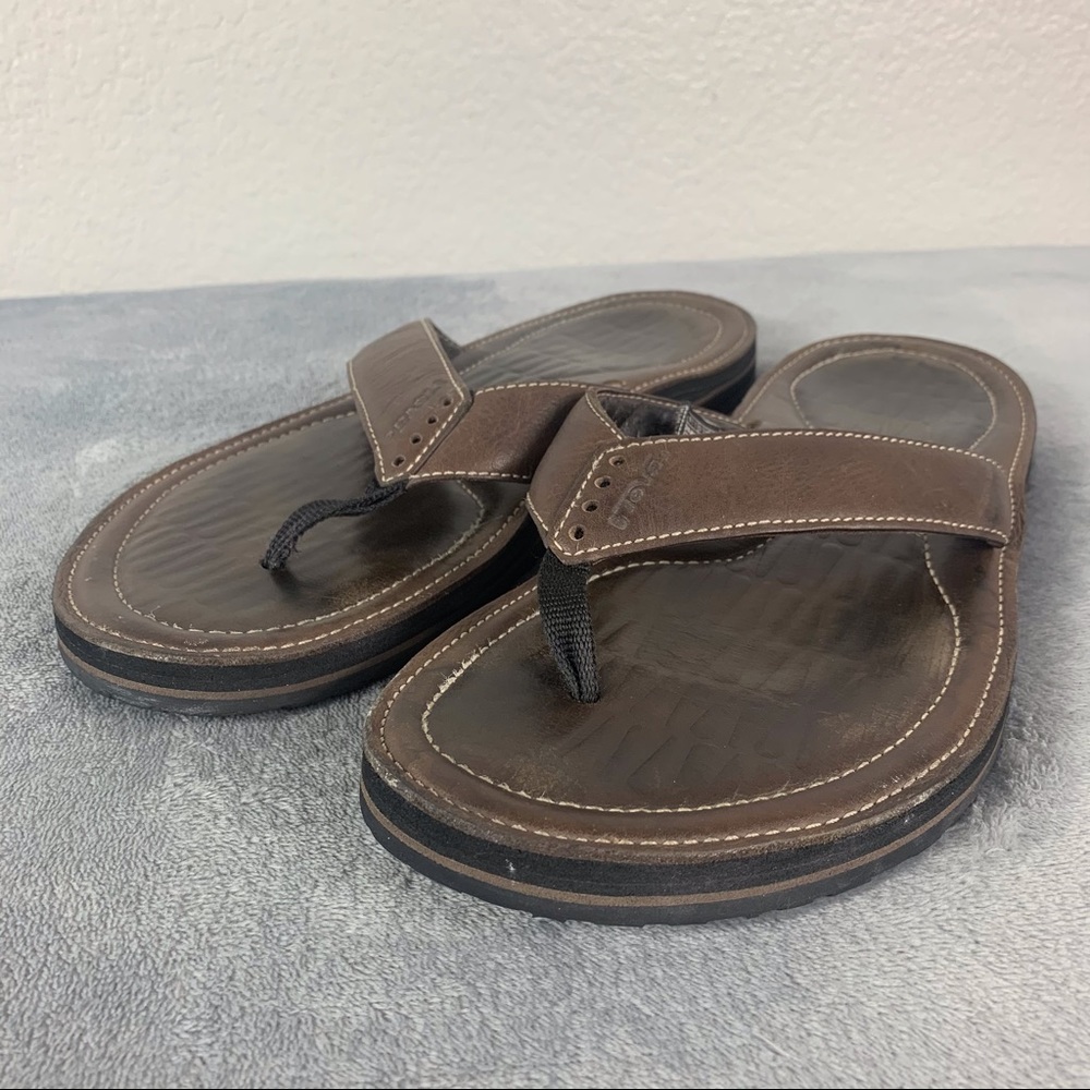 Teva Black River Brown Men’s Leather Flip Flops 14